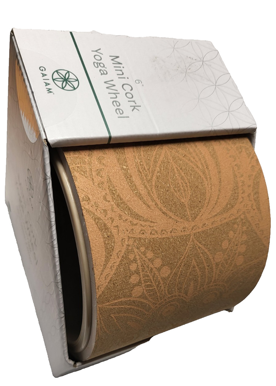 Giam 6" Mini Cork Yoga Wheel, with Mandala Design - Natural Brown, Yoga Roller